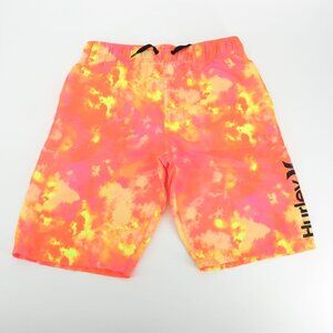 Hurley Boys Tie-Dye Neon Orange  Yellow Swim Shorts Large NWT $35